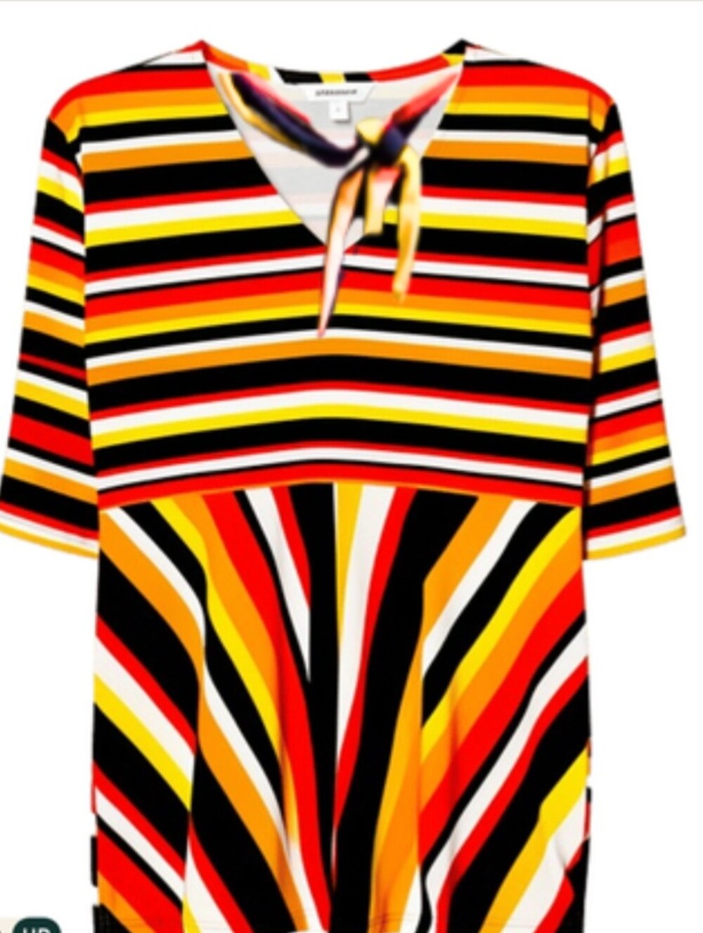 2/$30❤️ Striped V-Neck Midi Dress in Yellow, Black, Red And White.